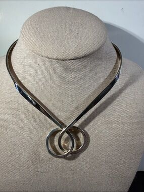 Classic 925, Vintage Interlocking Ring Collar, Torque Necklace